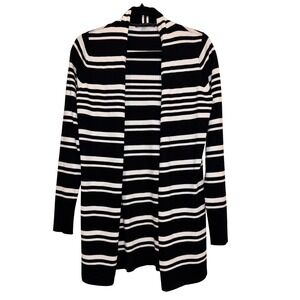 CYRUS Black White Striped Open Front Cardigan Sweater Size S Longline‎ Casual